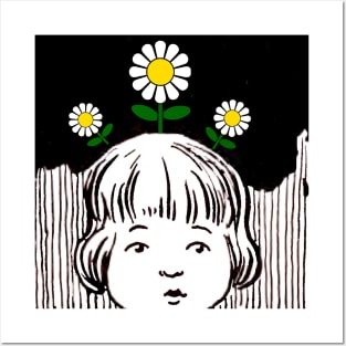 little girl with daisies Posters and Art